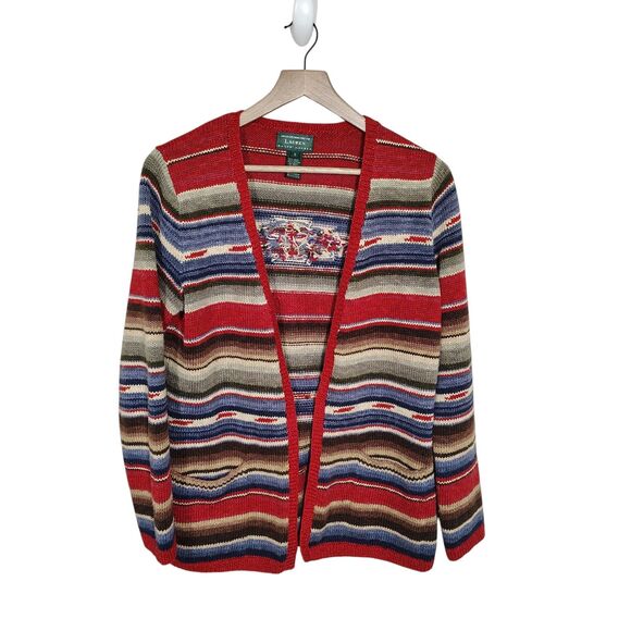 Vtg Ralph Lauren SMALL Hand Knit Sweater Cardigan Southwestern Aztec Navajo 90s - Picture 1 of 9